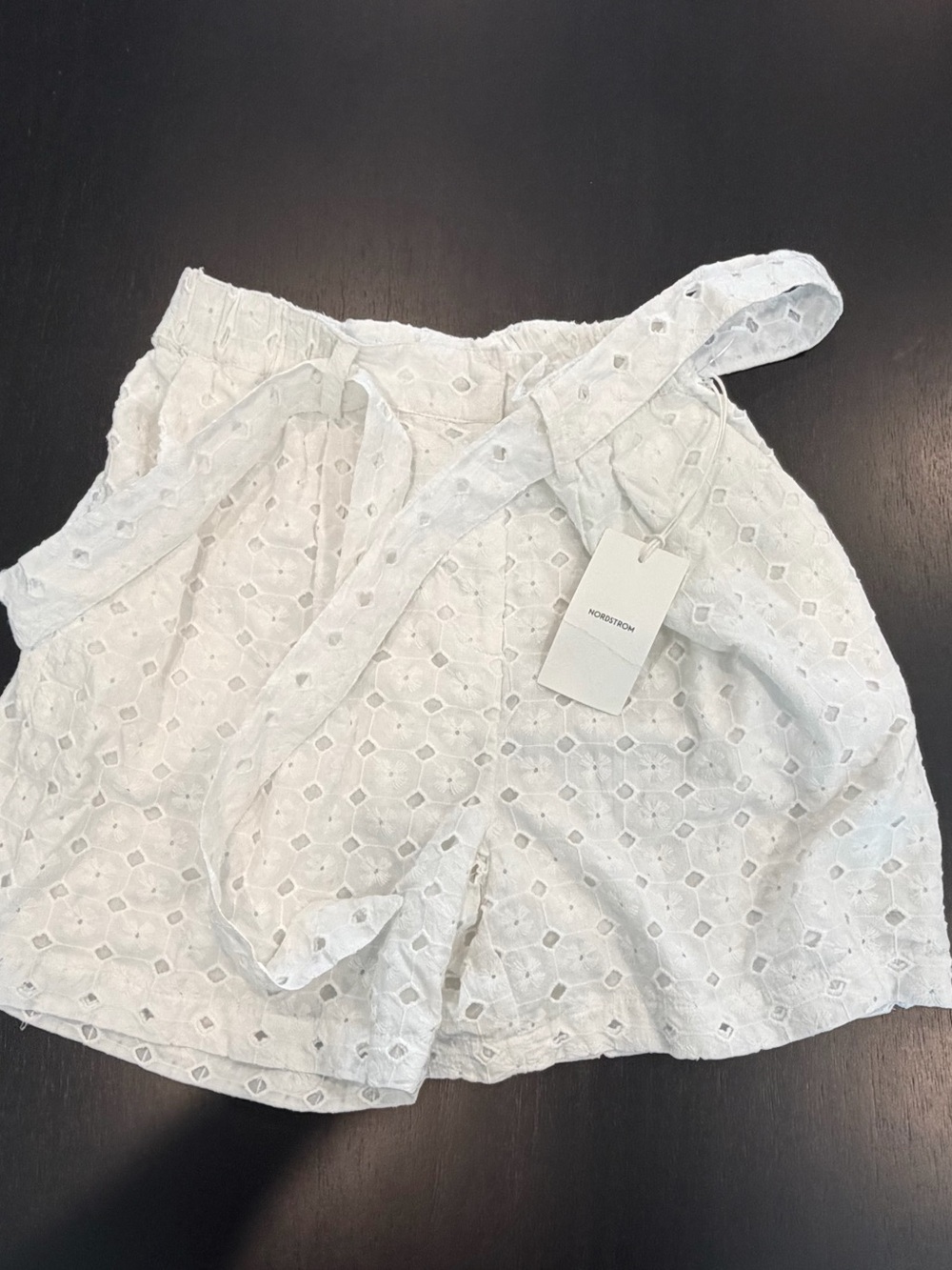 Nordstrom White Eyelet Tie-Waist shorts with Belt